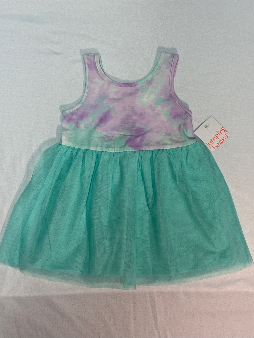 Jumping Beans All Day Play Dress Purple Green Tie-Dye Top with Aqua Tulle Skirt